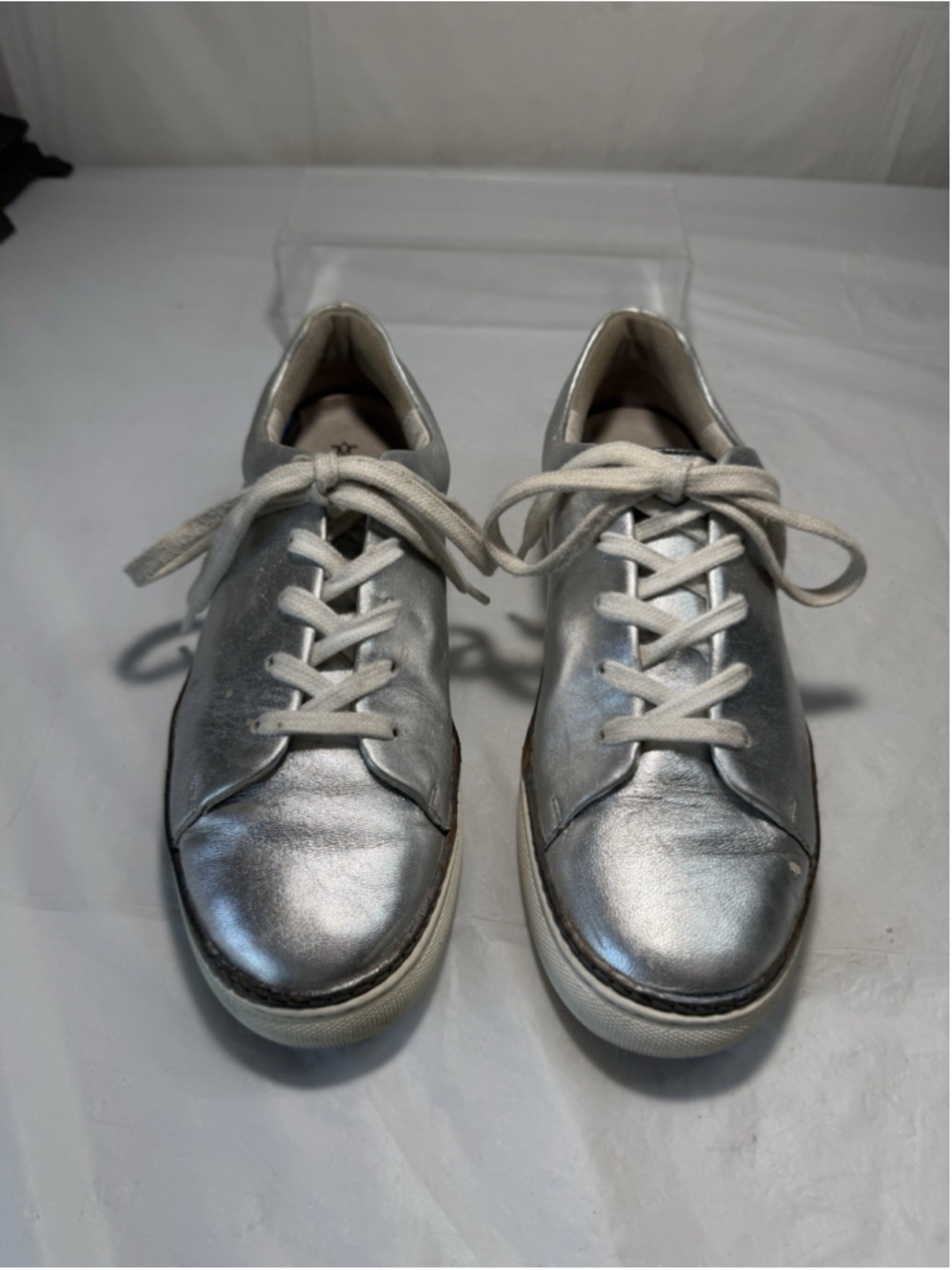 JOHNSTON & MUPRHY SIZE 7.5 M SILVER LEATHER LACE-UP 7814606 WOMEN SHOE